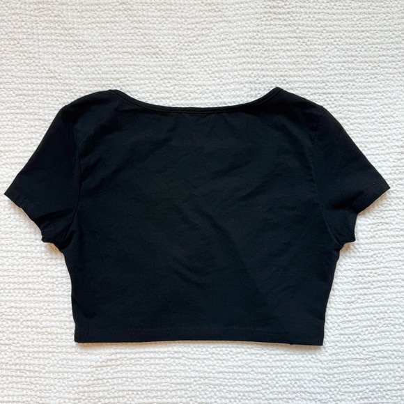 100% Cotton SHEIN Black Square Neck Crop Top Summer Blouse Goth Cropped Baby Tee - Picture 5 of 5